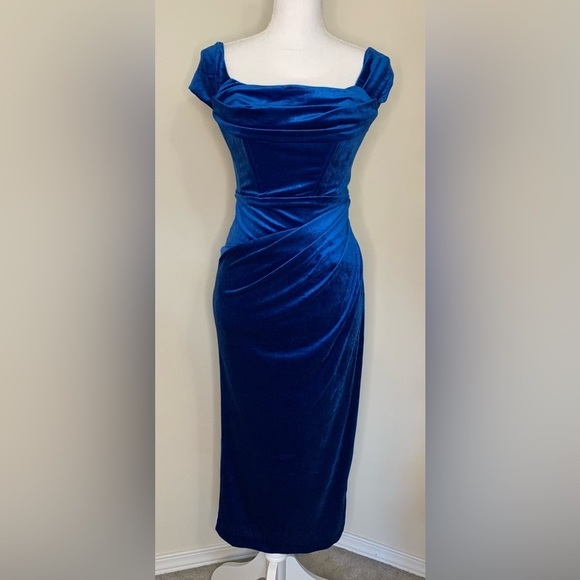 NWT Line and Dot Du Jour Evening Dress Sapphire Blue Women Small - Picture 3 of 11